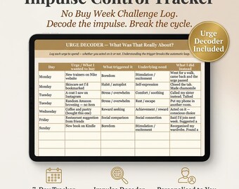 Hoja de cálculo para el seguimiento del control de impulsos, registro del reto de la semana sin compras en Google Sheets, seguimiento de días sin gastos, descarga digital, Máster en Economía