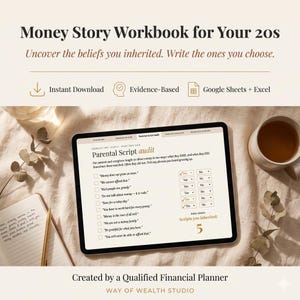 Money Story Workbook Spreadsheet, Financial Beliefs Journal for Your 20s, Childhood Scripts Worksheet, Google Sheets, Behavioral Economist