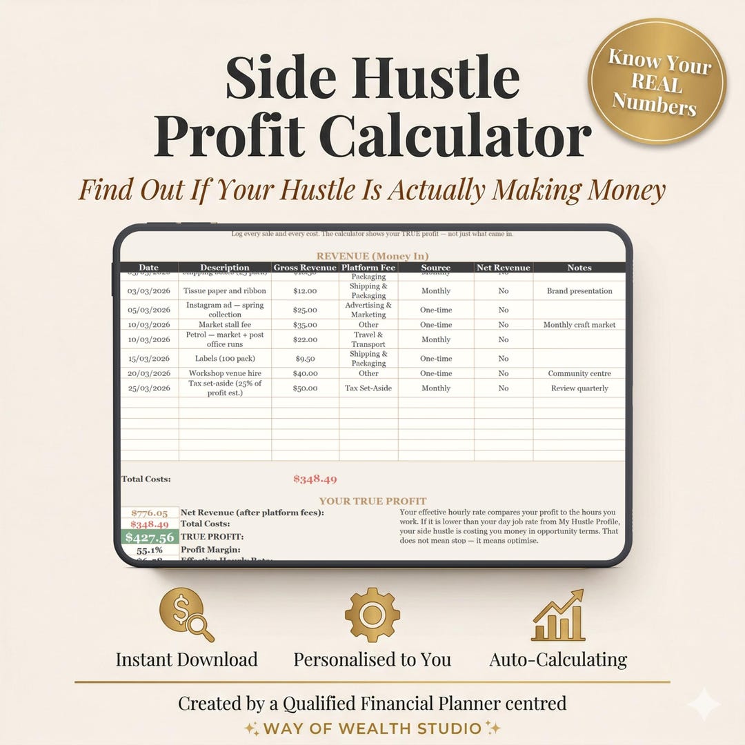 Side Hustle Profit Calculator Spreadsheet, Small Business Income ...