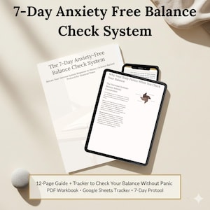 7 Day Anxiety Free Balance Check System PDF, Money Panic Reset Workbook, Financial Stress Planner, Nervous Tracker, MSc Economist