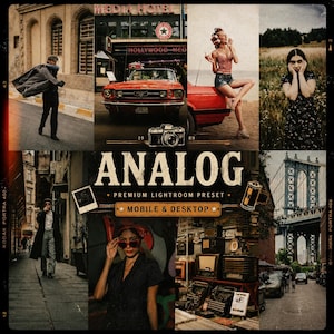 40 analoga Lightroom-förinställningar | Mobil och dator | Filmkornighet, Bleknad, Vintage, Lo-Fi, Retro, Autentisk, Tidlös