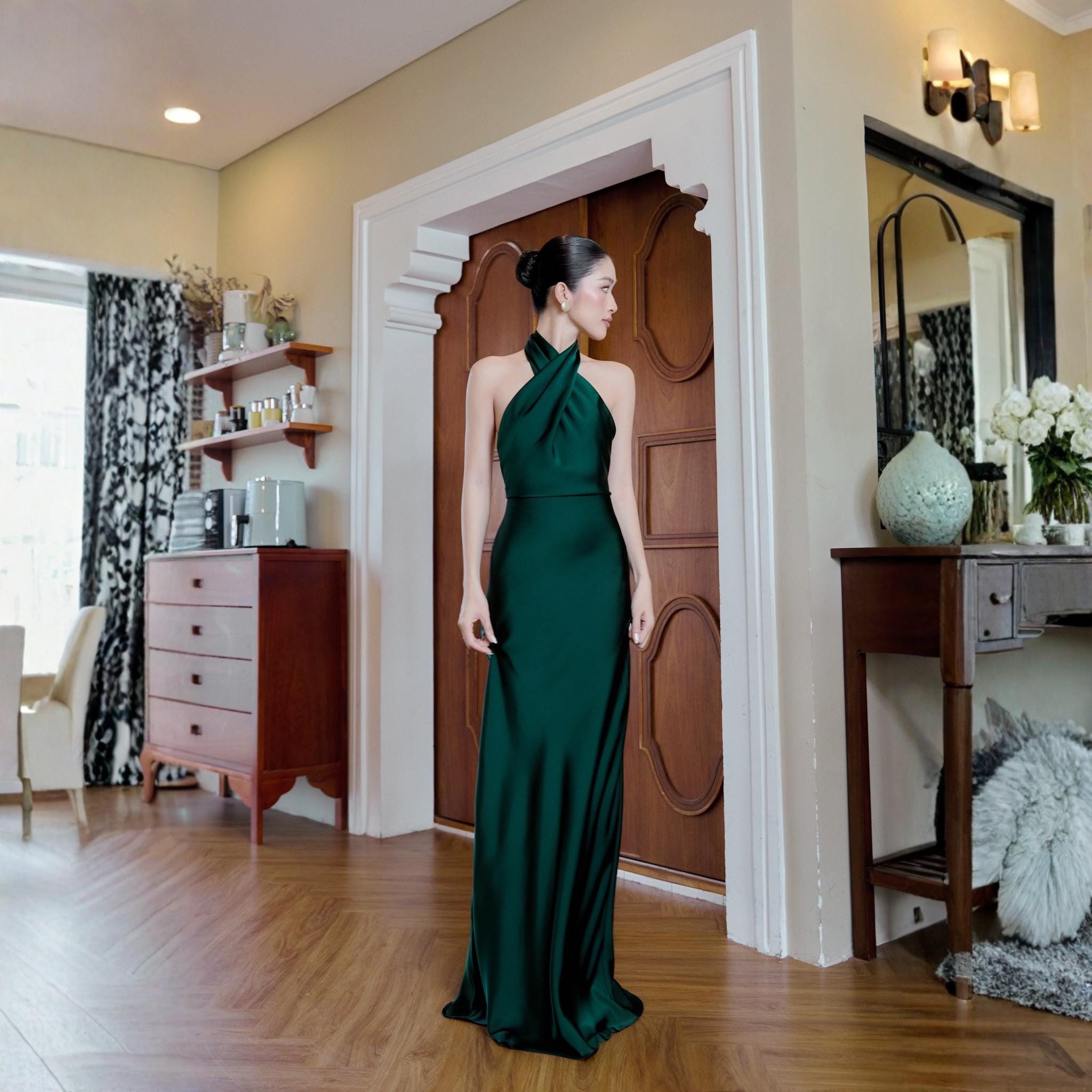 Emerald Green Satin Halter Neck - Etsy
