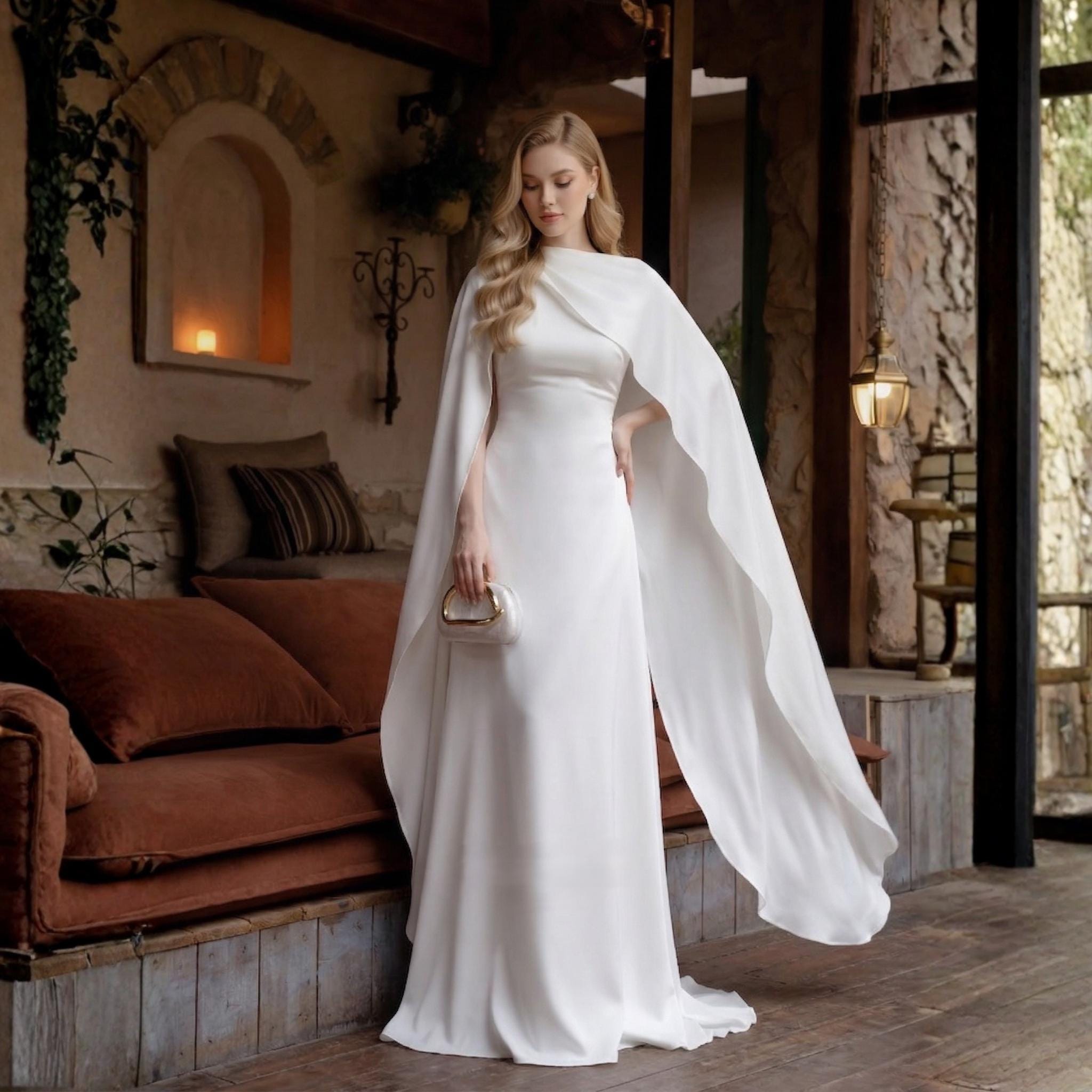 modest white dress silk Satin Wedding Dresses,Modest Wedding Dress,White Wedding Dress,Simple Bridal Dress,WD00156, US16 / Ivory
