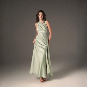 Sage Green Satin Maxi Dress - Etsy