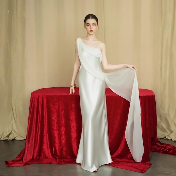 satin dress with chiffon overlay STYLE 154 // SILK CHIFFON OVERLAY WITH DRAPED NECK THE OWN STUDIO