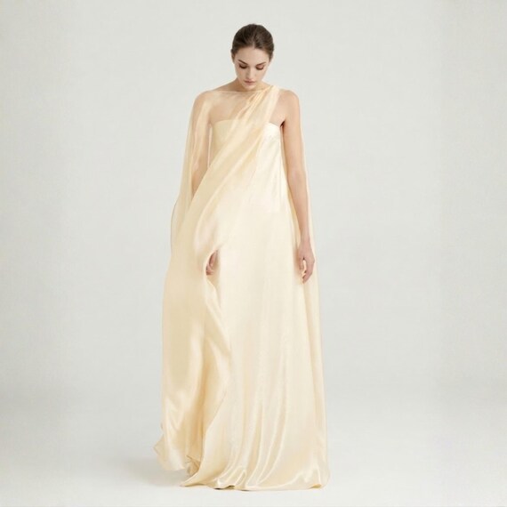 Wedding Guest Dress Champagne Dress Silk Maxi Dress Custom Cape Wedding Dress Formal Evening Gown Gala Dress Prom Dress Silk Goddess Outfit