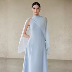 light blue rehearsal dinner dress ZAPAKA Women White Formal Dress with High Slit Chiffon Halter A Line Ruffle Long Graduation Dress, Dusty Rose / US14