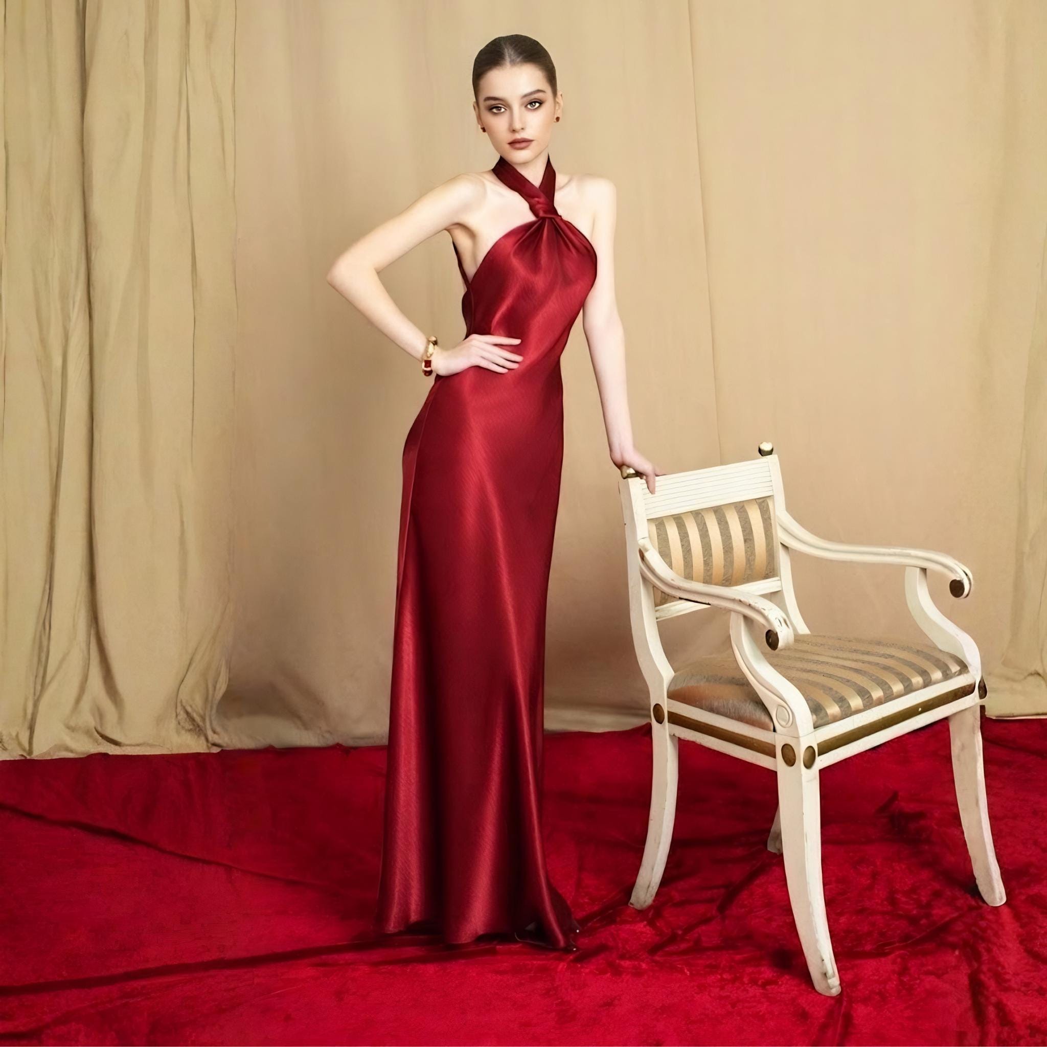 Red Halter Evening Dress