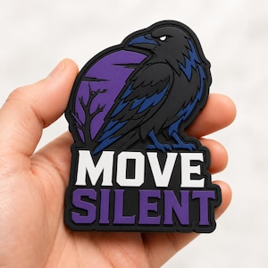 Move Silent Raven PVC Patch, Crow Bird Morale Patch, Dark Forest Hook Loop Rubber Patch for Backpack Jacket Vest