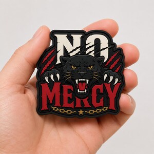 No Mercy Panther PVC Patch, Red Black Big Cat Morale Patch, Fierce Claw Rubber Badge, Hook Loop Tactical Biker Patch for Hat Bag Gift