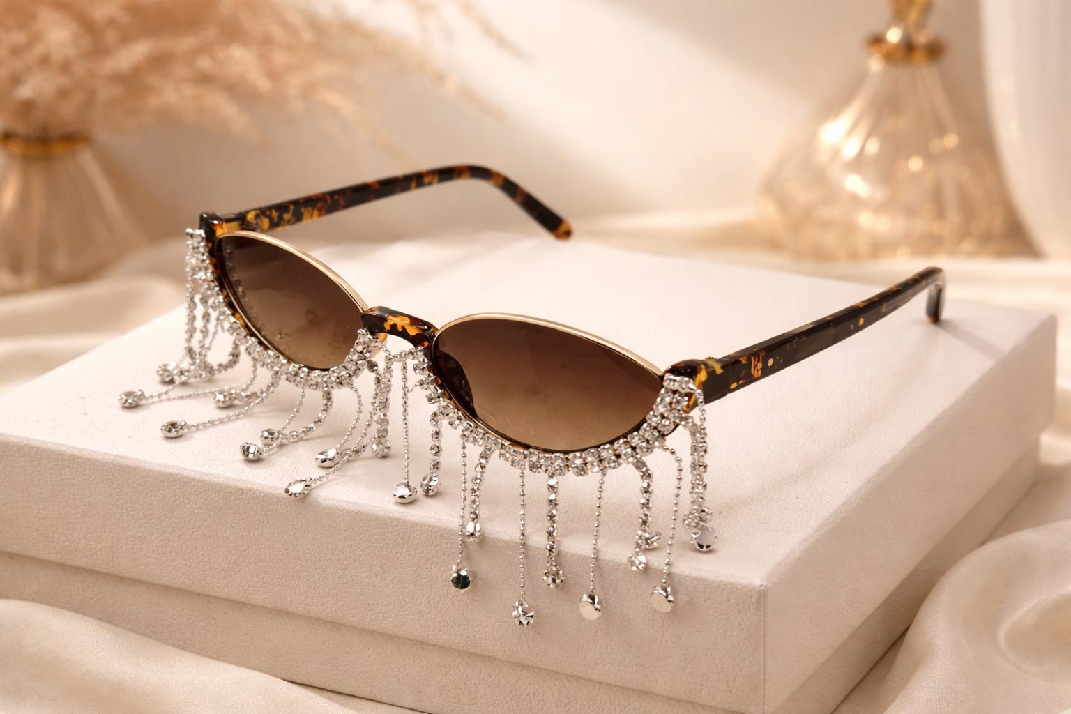 Gold Sunglasses With Rhinestones - Etsy Canada display picture 2