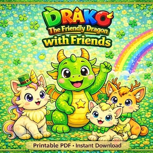 St. Patrick’s Day Coloring Book for Kids Ages 4–10 | Drako with Friends Lucky Clover Rainbow Coloring Pages | Instant Download Printable PDF