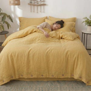 Set copripiumino in cotone giallo burro, 3 pezzi, biancheria da letto morbida e lavata, copripiumino con chiusura a bottoni, misura Queen, King, Twin, ideale per la camera da letto.
