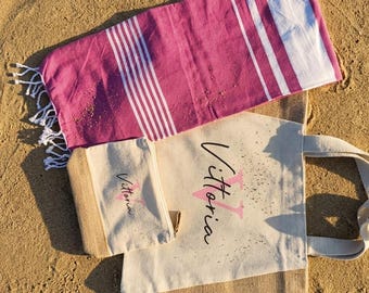 Set Mare Personalizzato con Nome | Borsa + Telo Mare Coordinato | Regalo Estate Personalizzato | Idea Regalo Donna