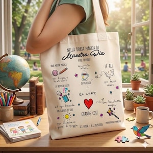 Shopper Maestra Personalizzata-Regalo Fine Anno-Borsa in Cotone con Nomi Alunni - Idea Regalo Maestre Economica 5 Euro