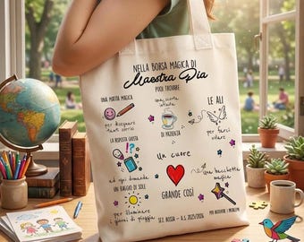 Shopper Maestra Personalizzata-Regalo Fine Anno-Borsa in Cotone con Nomi Alunni - Idea Regalo Maestre Economica 5 Euro