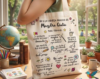 Shopper Maestra Personalizzata-Regalo Fine Anno-Borsa in Cotone con Nomi Alunni - Idea Regalo Maestre Economica 5 Euro