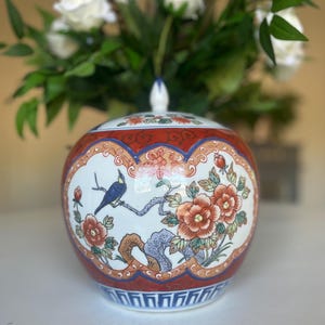 Imari Style Large Ginger Jar with Lid Hand Painted