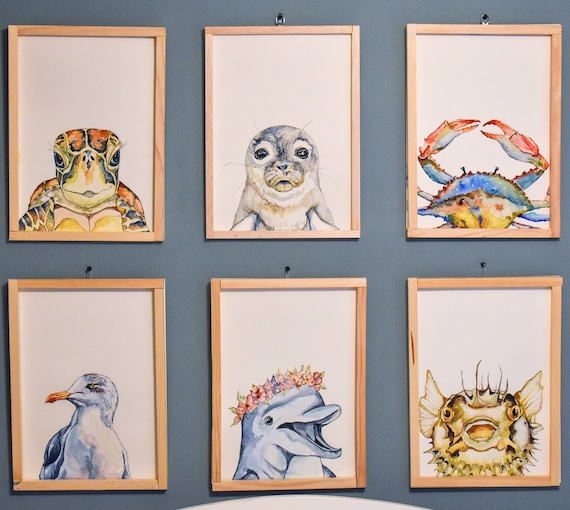 Ocean Animals 6 Piece Nursery Print Set Etsy