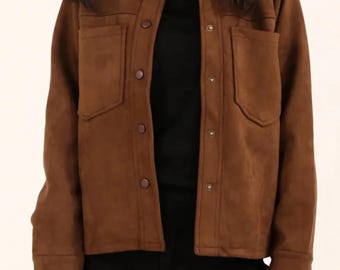 Bruin suède truckerjack – leren jas vintage overhemdstijl