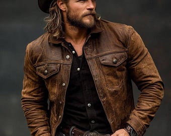 Handgemaakt verweerd bruin leren jack - vintage western-cowboystijl