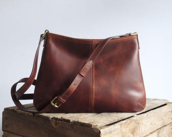 Leren crossbodytas, portemonnee met rits, kleine schoudertas, leren reistas, leren handtas