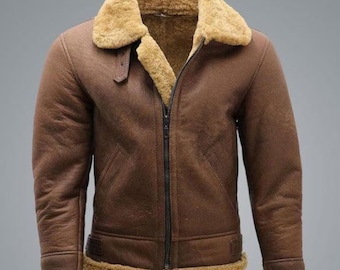 Bruine B3 schapenvacht schapenvacht WW2 bomber leren vliegende vliegerjas