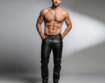 Pantalones de cuero genuino de vaca para hombre, pantalones de motorista ajustados, conjunto a medida.
