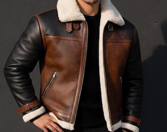Handgemaakt B3 Distress Brown RAF-schapenleren herenjack van schapenvacht