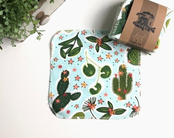 Reusable Unpaper Towels, Set of 12, Cotton Flannel Cloth Napkins, Reusable Paper Towel Alternative, Cactus Greenery