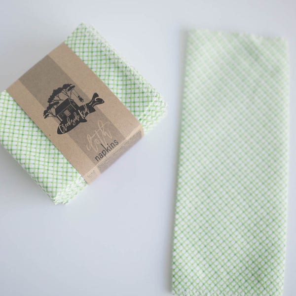 Unpaper Towels Cloth Napkins 12 Flannel Tissues  - Size (8x8)  - 1 PLY - Green Print