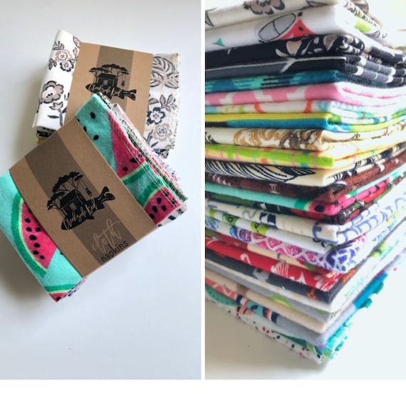 Reusable Unpaper Towels, Set of 10, Cotton Flannel Cloth Napkins, Reusable Paper Towel Alternative, Random Prints, Washable Kitchen Towels