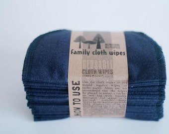 Cloth Wipes -  Reusable Flannel Wipes - Double Layer - Choose your Size and Quantity - Navy