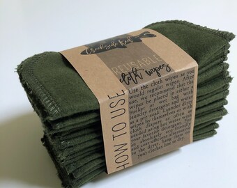 Cloth Wipes - Solid Deep Moss Green  - Double Layer - Choose your Size and Quantity