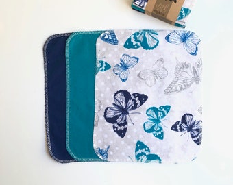 Unpaper Towels Cloth Napkins 12 Flannel Tissues  - Choose Your Size  - 1 PLY - Butterfly Blue + Teal