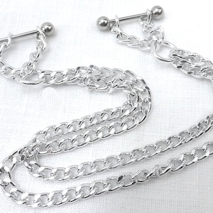 Pierced Nipple Jewelry Barbells with connector chains