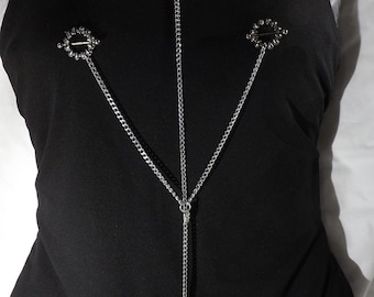 Claw shields with barbells connected necklace and chain leash