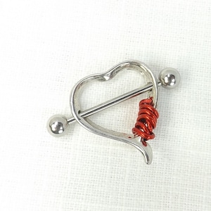 Nipple Jewelry Wire wrapped heart shield nipple barbell surgical stainless steel pierced nipple body jewelry image 3