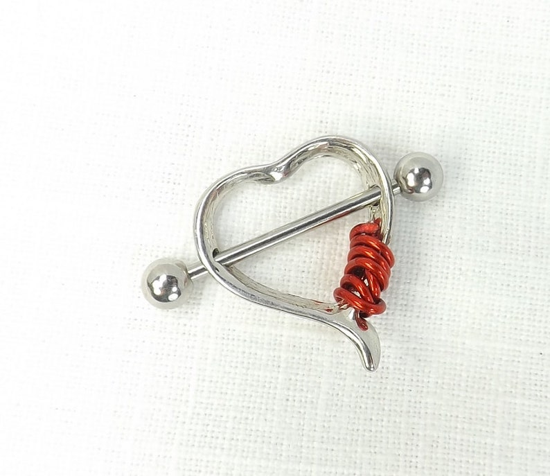 Nipple Jewelry Wire wrapped heart shield nipple barbell surgical stainless steel pierced nipple body jewelry image 3