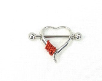 Nipple Jewelry Wire wrapped heart shield nipple barbell surgical stainless steel pierced nipple body jewelry
