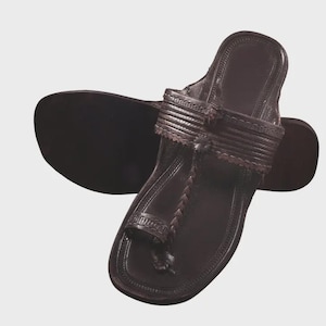 Handcrafted Black Leather Kolhapuri Chappal, Indian Ethnic Slip-On Sandals