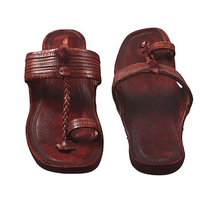 Handcrafted Brown Leather Kolhapuri Chappal, Women's Indian Mojari Footwear
