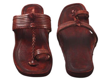 Handcrafted Brown Leather Kolhapuri Chappal, Women's Indian Mojari Footwear