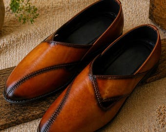 Handmade Brown Leather Peshawari Sandals, Woven Pakistani Ethnic Footwear for Weddings