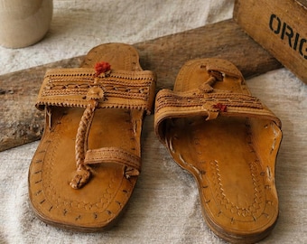 Handcrafted Leather Kolhapuri Chappal, Women's Indian Ethnic Slip-On Flats