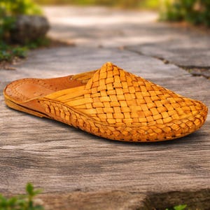 Handwoven Yellow Leather Mules, Ethnic Style Men's Summer Sandals