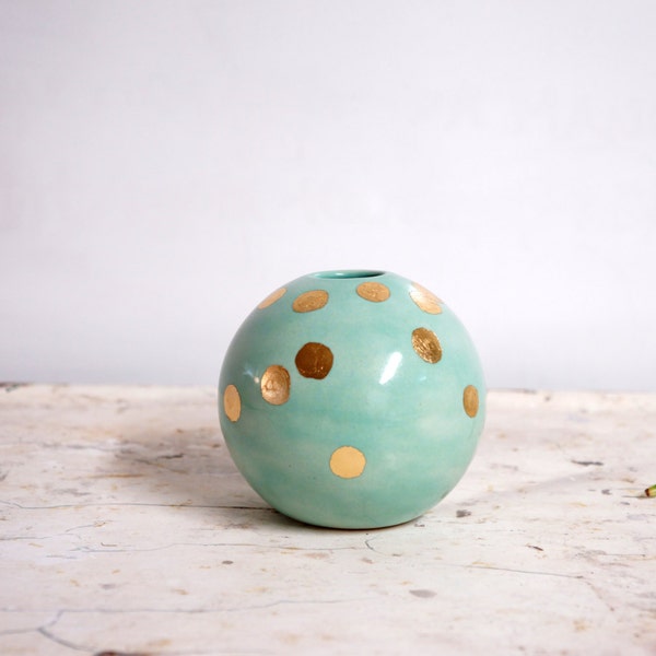 mint and gold ball vase