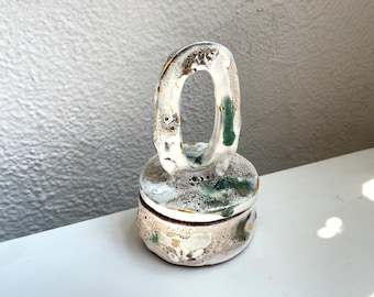 Handmade Ceramic Jewelry Box: Carved Stoneware Clay Ring Box