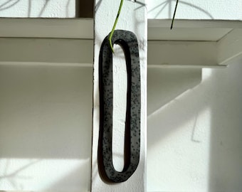 Narrow Ceramic Wall Hanging: Earthy Speckled Loop Sculpture