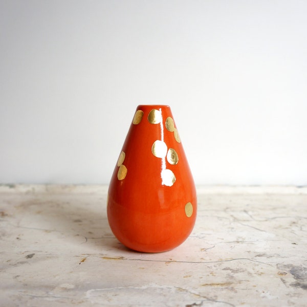 MADE TO ORDER red orange and gold spotted teardrop vase